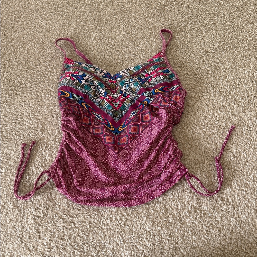 Prana Pink and Blue Patterned Adjustable Strap Tank Top Bikini Size XS